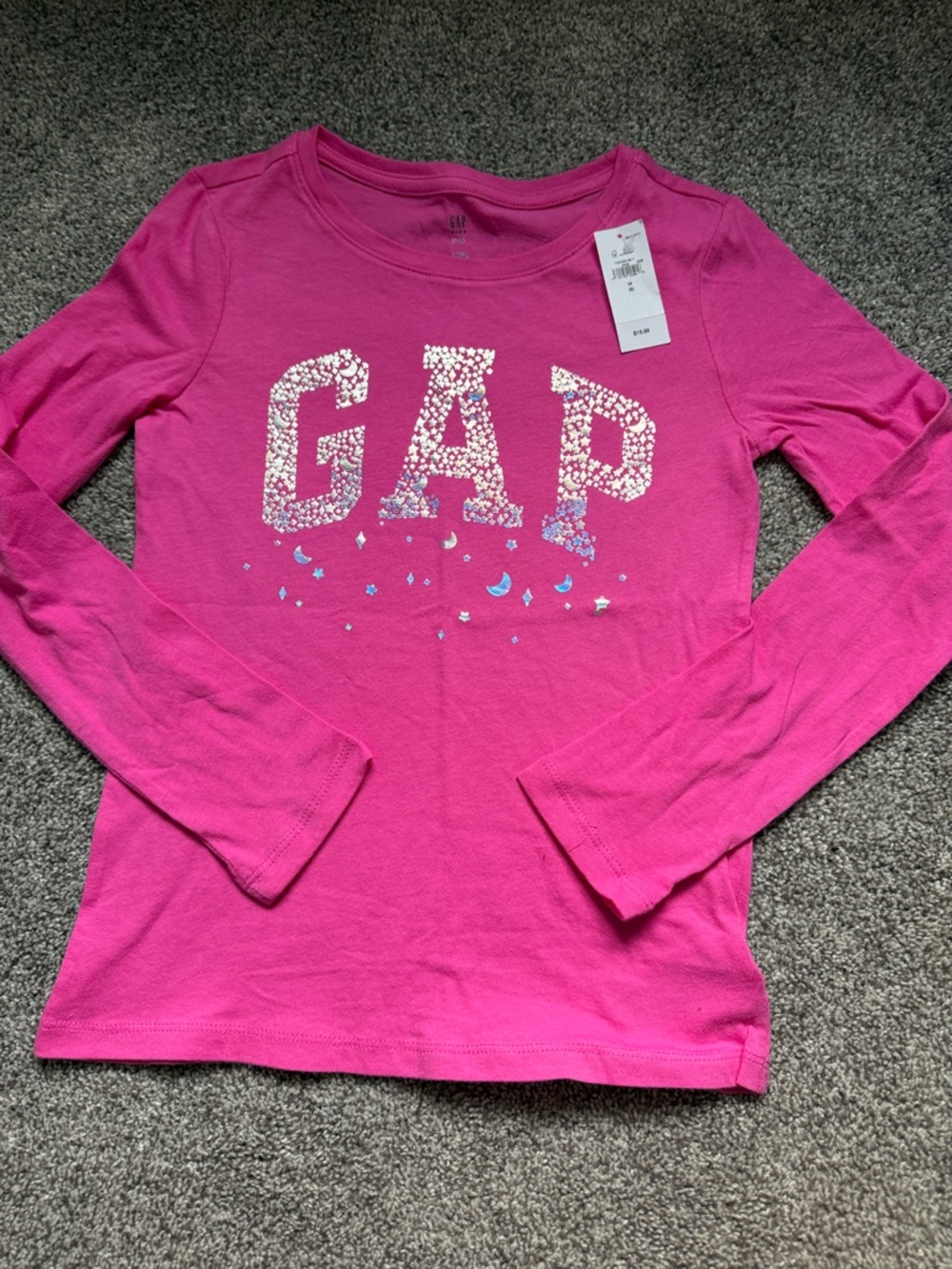 GAP Girls' Pink Long-Sleeve Logo Tee with Sparkle